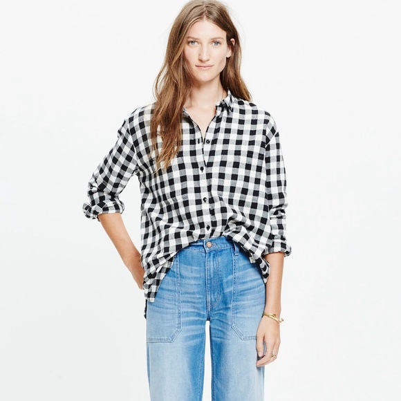 Madewell Flannel Boyshirt Button Down in Gingham Check Black White size XS - Picture 1 of 7